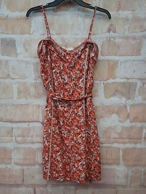 LC Lauren Conrad Red Orange Floral Spaghetti-Strap Mini Dress